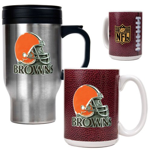 Cleveland Browns NFL Travel Mug & Gameball Ceramic Mug Set - Helmet logo
