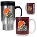 Cleveland Browns 16oz Travel Mug & 15oz Gameball Ceramic Mug Set - Helmet logo NFL Football