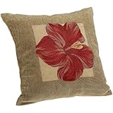 Brentwood Panama Jacquard Chenille 18-by-18-inch Knife Edge Decorative Pillow, Red Hibiscus