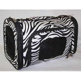 Designer Pet Carrier - Fully Enclosed Luggage Style Pet Carrier - Black and White Zebra Print - Large