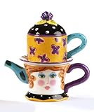 Joyce Shelton Face It Pansy Tea For One Teapot Set W/ Face