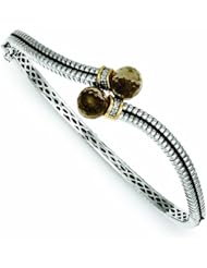 Sterling Silver with 14k Gold 5.98 Smokey Quartz & .03ct. Dia. Bangle Bracelet - Antique Boutique - Vintage Style - Jewelry