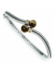 Sterling Silver with 14k Gold 5.98 Smokey Quartz & .03ct. Dia. Bangle Bracelet - Antique Boutique - Vintage Style - Jewelry