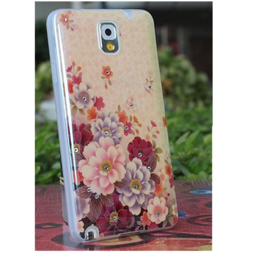 EVTECH(TM) 3D TPU IMD Blu-ray unique Production Process Series Rose Handmade Crystal Rhinestone Heart Diamond Bling Cover Soft Faceplate Case for Samsung Galaxy Note 3 SM-N9000 N9002 N9005