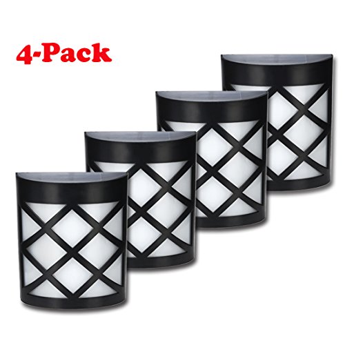Solar Fence Lights Wall Mount YIHONG LED Garden Light Lamp Outdoor Lightings For Deck Post Stairs Steps Gutter Patio Pond Pool, 4 Pack