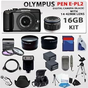 2013 Low Cost Digital Cameras : Olympus PEN E-pl2 Digital Camera (Black) W/14-42mm Lens (Black) + 16gb Sdhc Memory , 2x Extra Replacement Batteries, 3 Extra Lens, Deluxe Soft Carrying Case, Aluminum Tripod & Much More For Sale Online