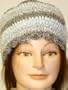 Hand Crocheted Blue Dark Grey Light Grey Stripes Chenille Skull Cap
