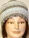 Hand Crocheted Blue Dark Grey Light Grey Stripes Chenille Skull Cap