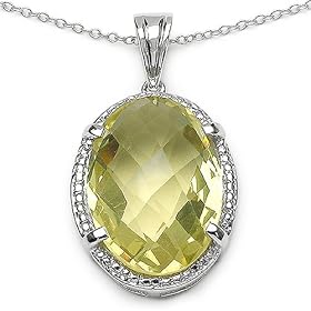 15.35 Carat Genuine Lemon Quartz Sterling Silver Pendant by