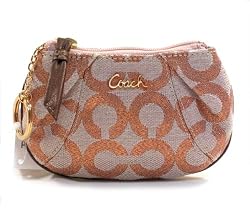 Coach Signature Op Art Parker Mini Skinny Coin Case Bag w Key Chain 42455 Rose Gold