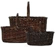 Country Hand Woven Oval Sapling Baskets Set / 3, Large=18.25"L x 15"W x 19"H