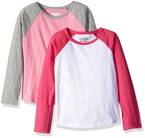 Limited Too Big Girls' 2 Pack: Long Sleeve Baseball Tee-Shirt, Fuchsia/White/Light Pink/Medium Heather Grey, 7/8