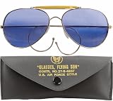 Blue Lenses - US Air Force Style Aviator Sunglasses - w Case by