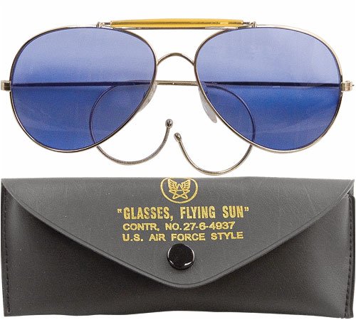Click here to buy Blue Lenses - US Air Force Style Aviator Sunglasses - w Case.