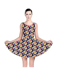 Polyester/Spandex Plaid Print Stretchy Skater Dress 