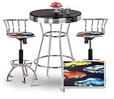 Chrome Bar Table & 2 Chrome Adjustable 24"-29" Old Muscle Car Hotrod Fabric ....