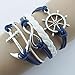 Susenstone®Bracelet Nautical Rudder Anchor Blue Leather Rope Bangle