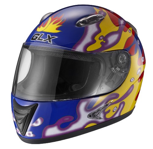 GLX Dragon Flame Youth Full Face Motorcycle Helmet (Blue, Large) On Sale