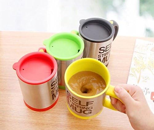 Nichome® Stainless Steel Inner Self Stirring Coffee Mug Automatic Self Mixing Cup,Colorful Set Holder Glass with Lid Mixer,Best for Morning, Travelling, Men and Women (Yellow)