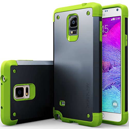 Caseology® Samsung Galaxy Note 4 Case, [Matte Armor] [Black/Lime Green] Duel Layer [ Shock Proof] Impact Resistant Cover