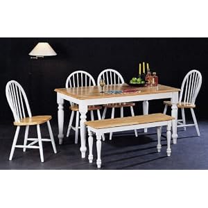 6 Piece Wood Top Table, Chair Bench Set by