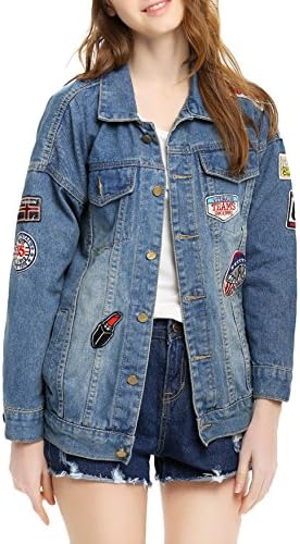 Pretty Women's Relaxed Ripped Oversize Denim Jean Jacket Blue