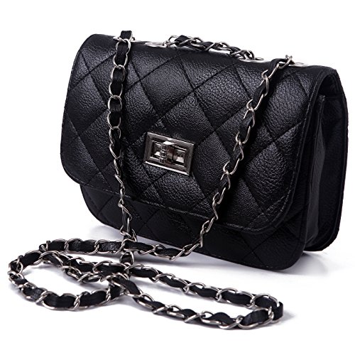 HDE Quilted Crossbody Handbag with Metal Chain Strap