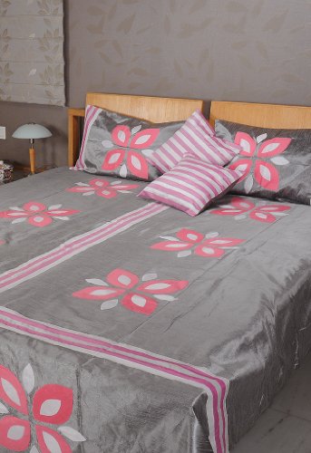 Imagen 2 de Colcha de seda india Doble con fundas de almohadas y fundas de cojines tamaño de 88 x 107 pulgadas