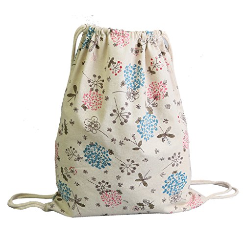 Canvas Drawstring Bag Dandelion Printed School Bags Outdoor Sackpack Shopping Backpack, 12.2x9.4inch