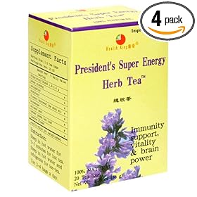 Health King  Presidnt Super Energy Herb Tea, Teabags, 20-Count Box (Pack of 4)