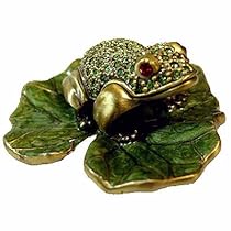 Tiny Frog On Lotus Leaf Enameled Bejeweled Crystal Trinket Box Tiny Frog On Lotus Leaf Enameled Bejeweled Crystal Trinket Box