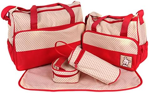 Baby Products Polka Dot Five-piece Suit Stylish And Durable Multifunction Mummy Bag Can Be Diagonal Backpack (Red)
