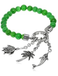 Stainless Steel Green Beach Theme Charm Bracelet, 7"