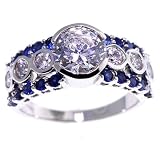 SAVE 74% Diamond Cut Signity  Stone Cubic Zirconia & Created Blue Sapphire in 14K White Ring by Designer Michael Valitutti - OVERSTOCK Clearance Sale!
