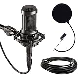 Audio-Technica AT2035 Large Diaphragm Studio Condenser Microphone Bundle with Shock Mount, Pop Filter, and XLR Cable