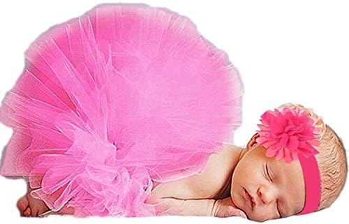Wolkstore Newborn Photography Props Costume Baby Girls Tutu Dress Skirt Elastic Headband Outfit (Hot Pink)