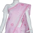 Womens Dresses - Saris in Cotton with Chikan Embroidery Pink (chsari122)