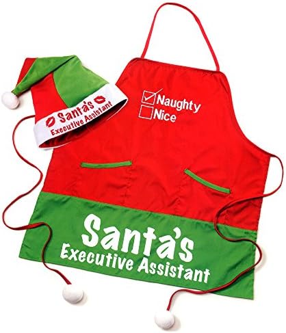 Russ Berry Santa's Executive Assistant Funny Adult Christmas Apron with Elf Hat Naughty