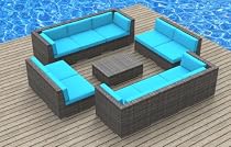 Big Sale Urban Furnishing - BERMUDA 11pc Modern Outdoor Backyard Wicker Rattan Patio Furniture Sofa Sectional Couch Set - Sea Blue