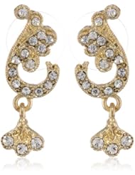Downton Abbey "Gilded Age Carded" Gold-Tone Crystal Pave Scroll Leaf Accent Top Drop Earrings