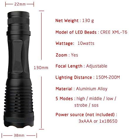 SEAVEST 900 Lumen Handheld Flashlight Led Cree Xml T6 Water Resistant Camping Torch Adjustable Focus Zoom Tactical Light Lamp