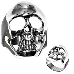 Sterling Silver Skull Ring - 9mm Band Width and 29mm Face Height in Sizes: 9-14