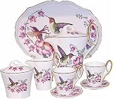 Miniature Porcelain Tea Set with Hummingbirds