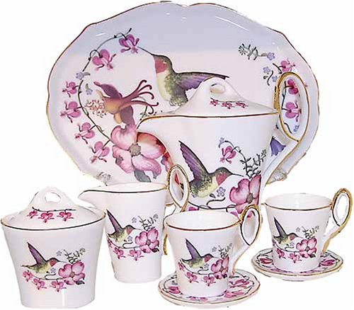 Miniature Porcelain Tea Set with Hummingbirds