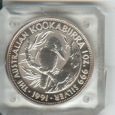Australian Kookaburra 1991, One Ounce Silver Coin, Uncirculated