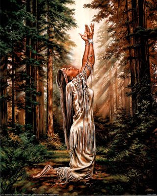 Indian Maiden Pray in Woods Art Print Poster - 13x19