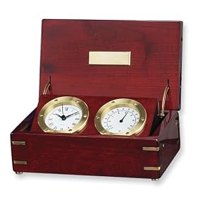 Rosewood Finish Box with Thermometer and Clock by West Coast Gifts