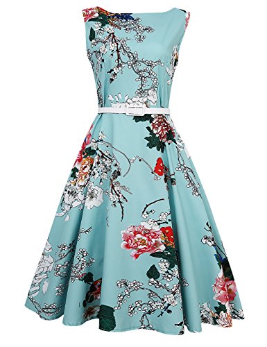 Yesfashion レディース フォーマル ワンピース ドレス フレアワンピース Aライン ひざ丈 花柄 レトロ 丸首ノースリーブ きれいめ パーティー 結婚式 発表会 お呼ばれ 大きいサイズ対応