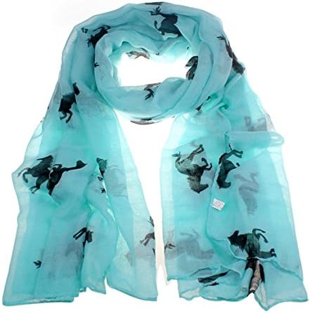 HN Fashion Women Running Horse Print Long Scarf (Blue)