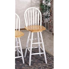 White Natural Finish Wood Arrow Back Windsor Style 29H Swivel Bar Stool by Coaster